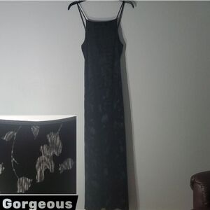 Bebe Dress women's sz small black gown lined sheer Fabric cut-outs strappy glam